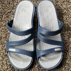 CROCS Navy Blue Triple-Strap Slide Sandals